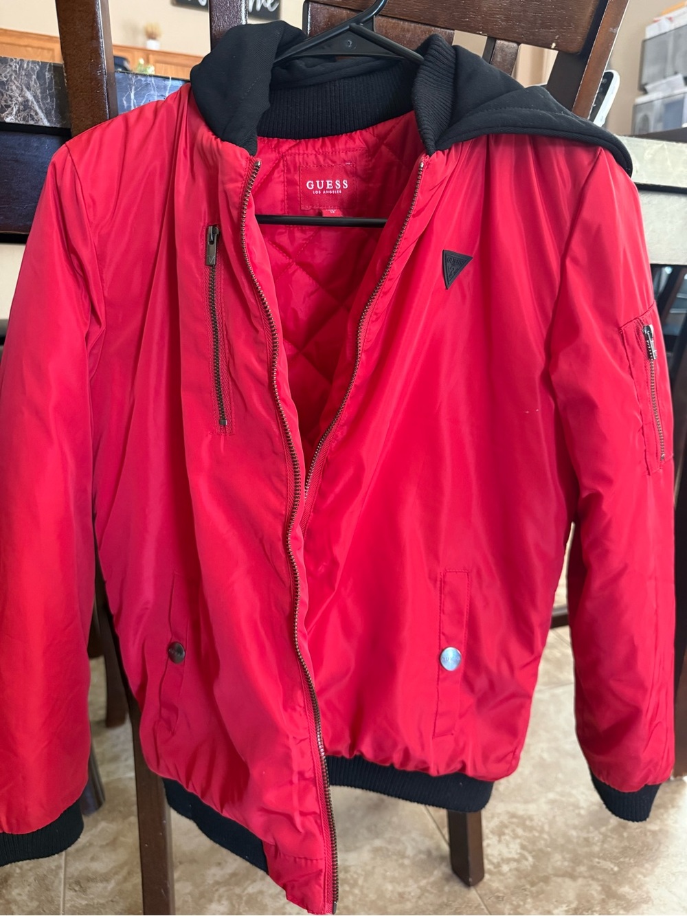 Guess Quilted Red Jacket with Black Trim